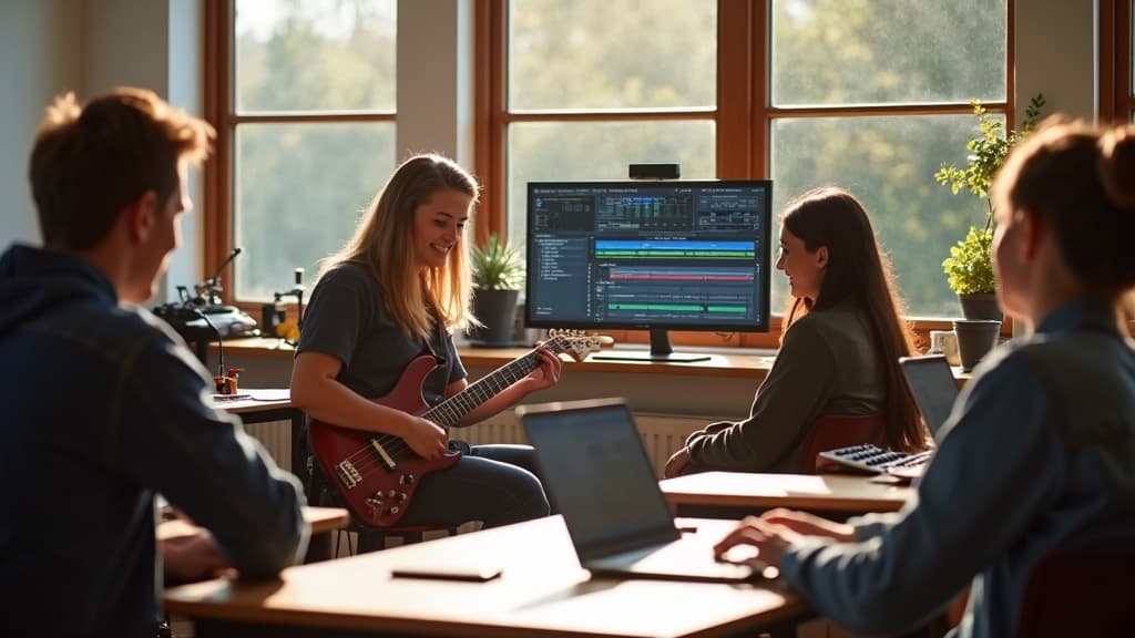 Students during a music workshop
